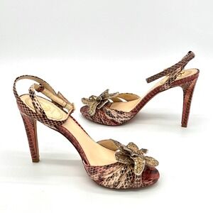 Vince Camuto Signature Vi-Bettie Snakeskin Leather Pink w Sequin Flower $125